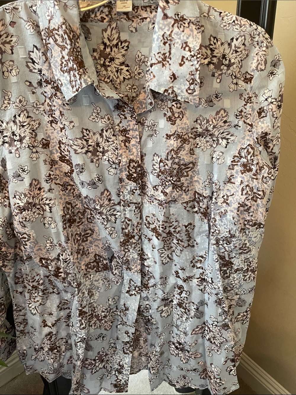 Coldwater Creek Light Blue and Brown Floral Blouse